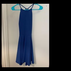 Blue Skater Dress with back cutout and lace
